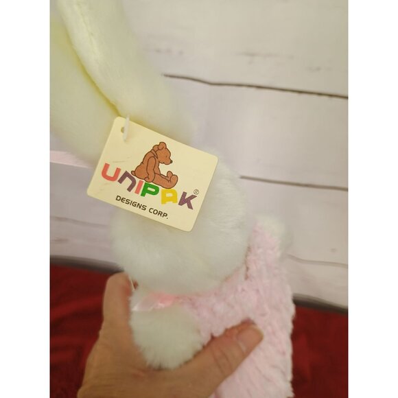 White Plush Bunny In Pink Dress With Floral Embroidery By Unipak Designs Corp 10 - Picture 5 of 6